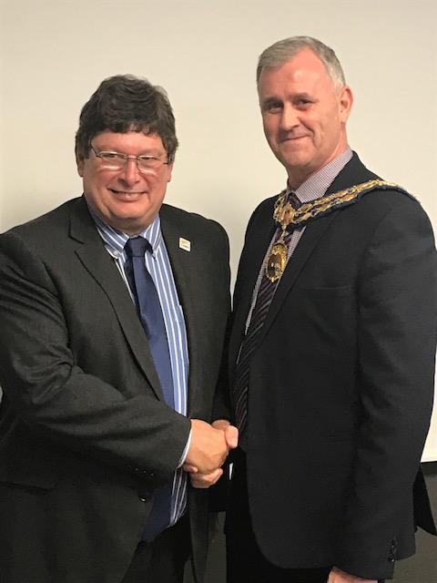 Chris Griffith-Jones with new LABC President Dave Sharp