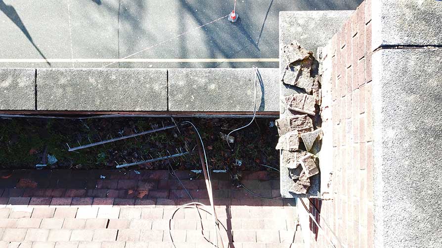Drone survey picture - deterioration of parapet wall on Hagley Rd West in Sandwell West Midlands