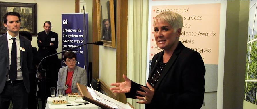 Lorna Stimpson speaking at the Houses of Parliament