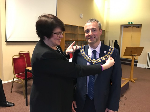 Ex LABC president Jayne Hall handing over to incoming president Richard Scott