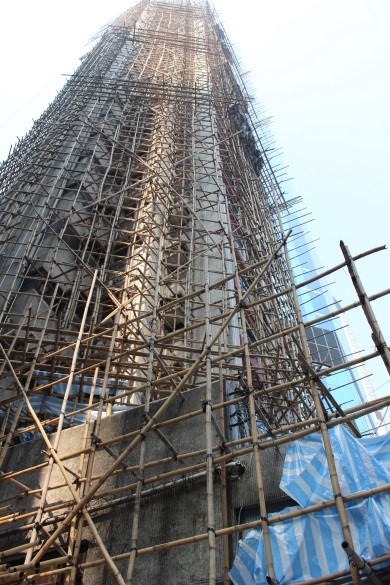 Bamboo scaffolding on 25-story building in Hong Kong