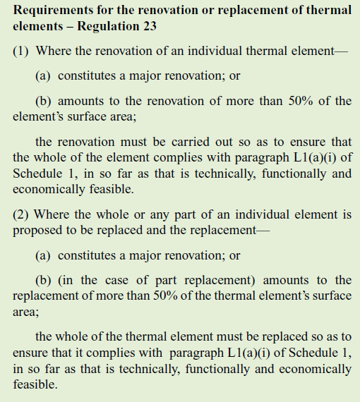 Building regulation 23 - renovation or replacement of thermal elements