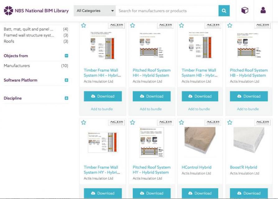 Actis producst on the NBS National BIM Library