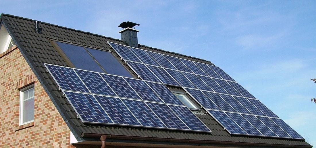 Solar panels on energy efficient home