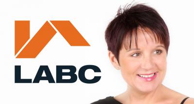 LABC logo with portrait of Lorna Stimpson, Deputy Chief Executive