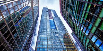 Glass facade high rise building in London