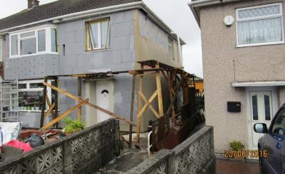 Unsafe and illegal scaffolding on a property under renovation