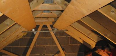 Picture of roofer and roof trusses