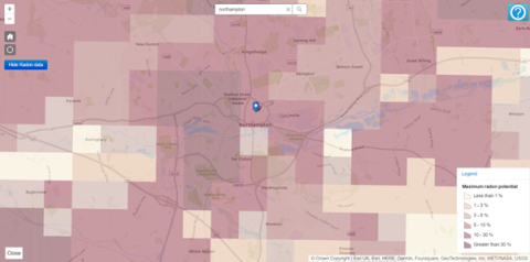 Figure 2: UKradon.org map of Northamptonshire